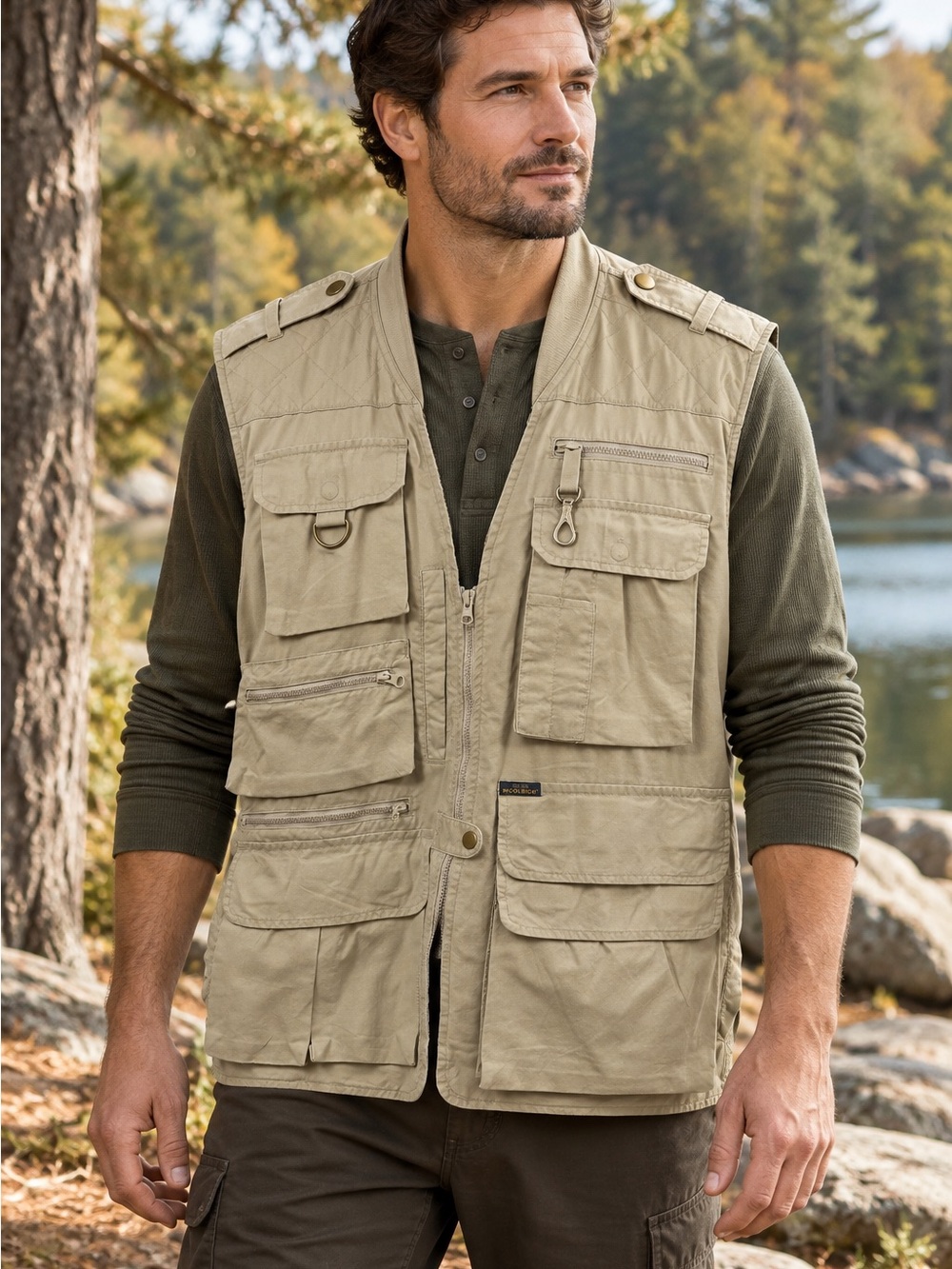 Woolrich 584 Men’s L Fishing Utility Vest Khaki Cargo Safari Photography Cotton